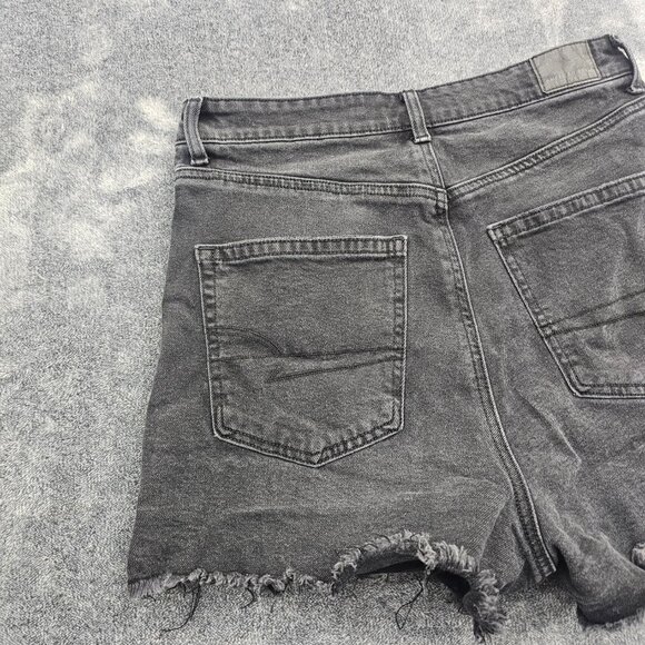 American Eagle stretch Jean shorts womens 8 black high rise denim raw hem - Picture 13 of 16